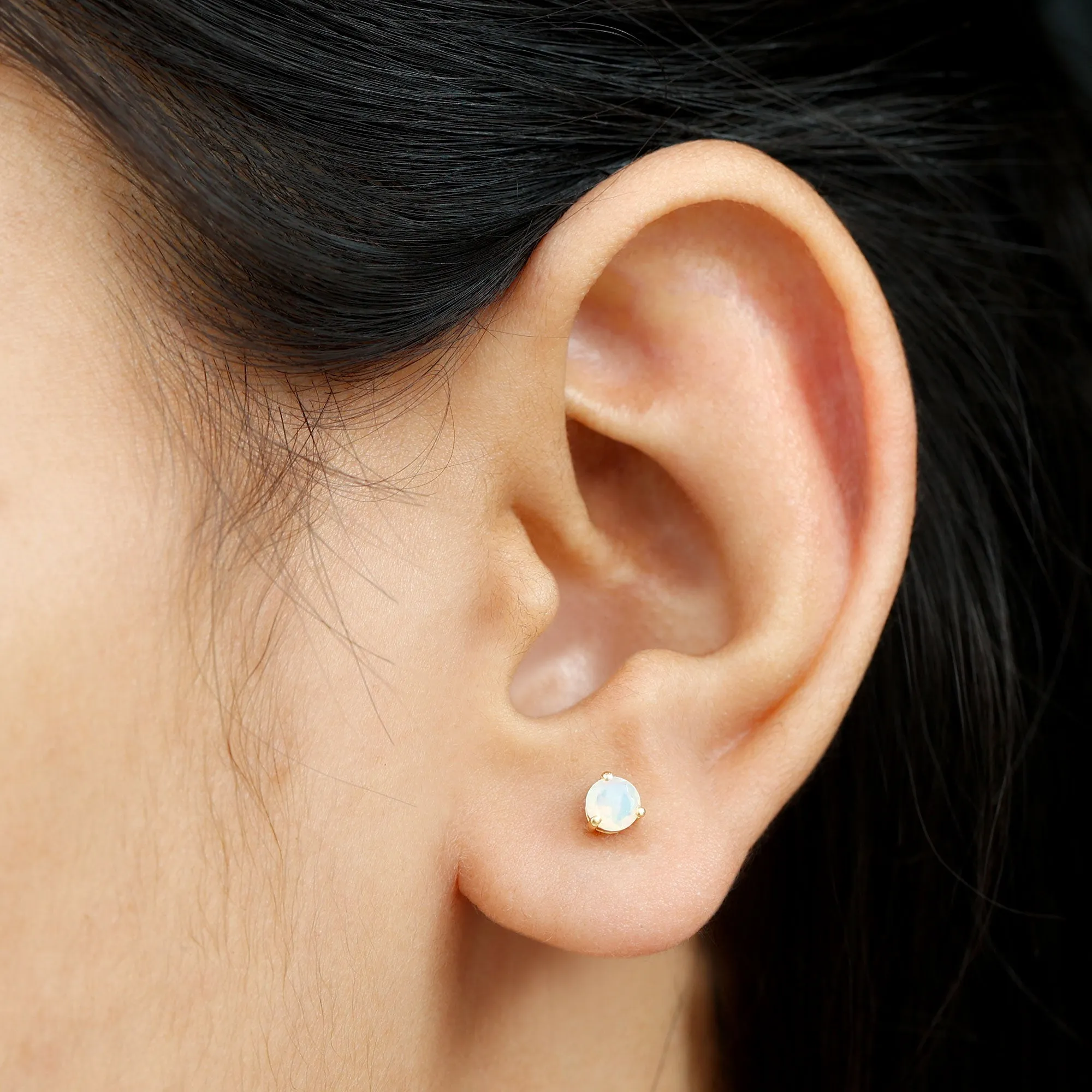 0.50 CT Ethiopian Opal Minimal Solitaire Stud Earrings in Gold