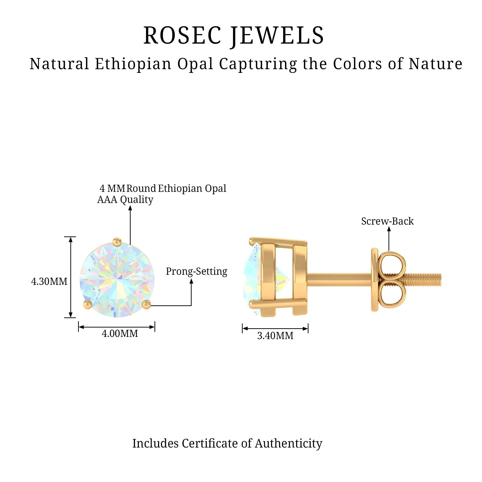 0.50 CT Ethiopian Opal Minimal Solitaire Stud Earrings in Gold