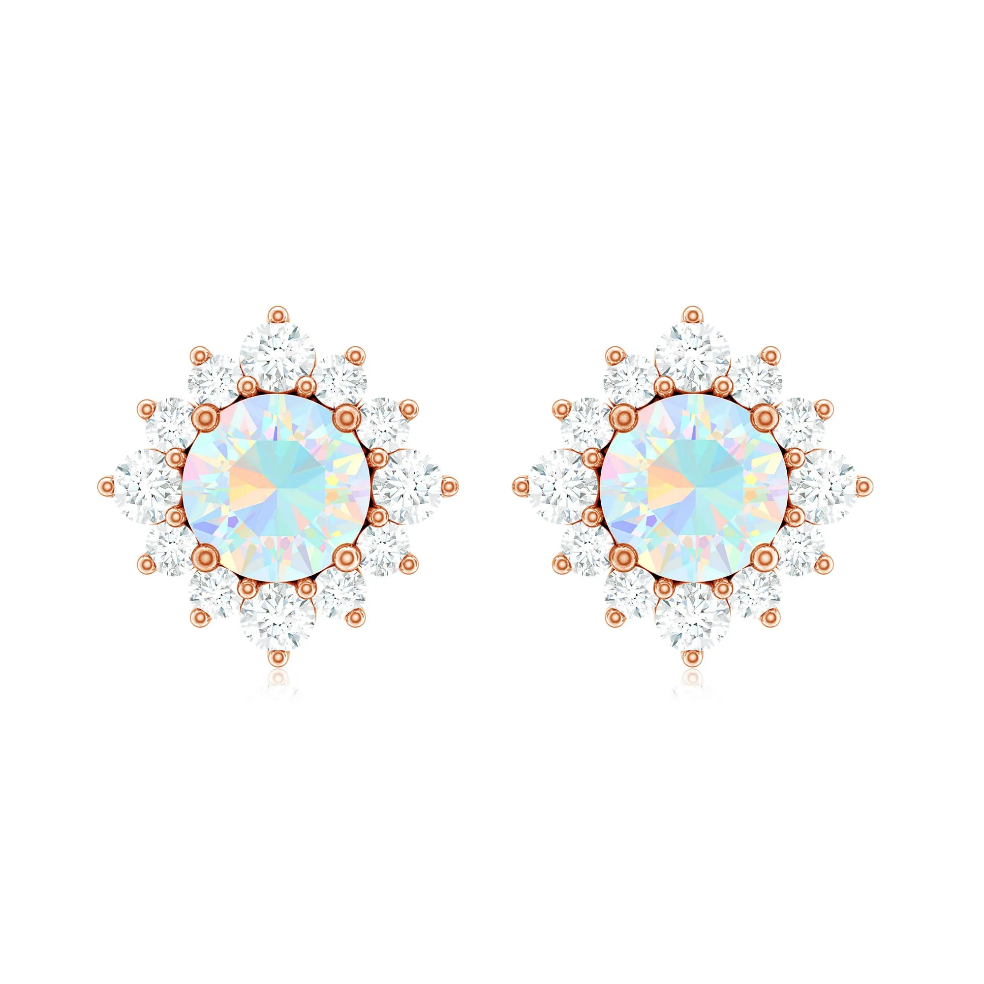 1 CT Classic Ethiopian Opal Stud Earrings with Diamond Halo