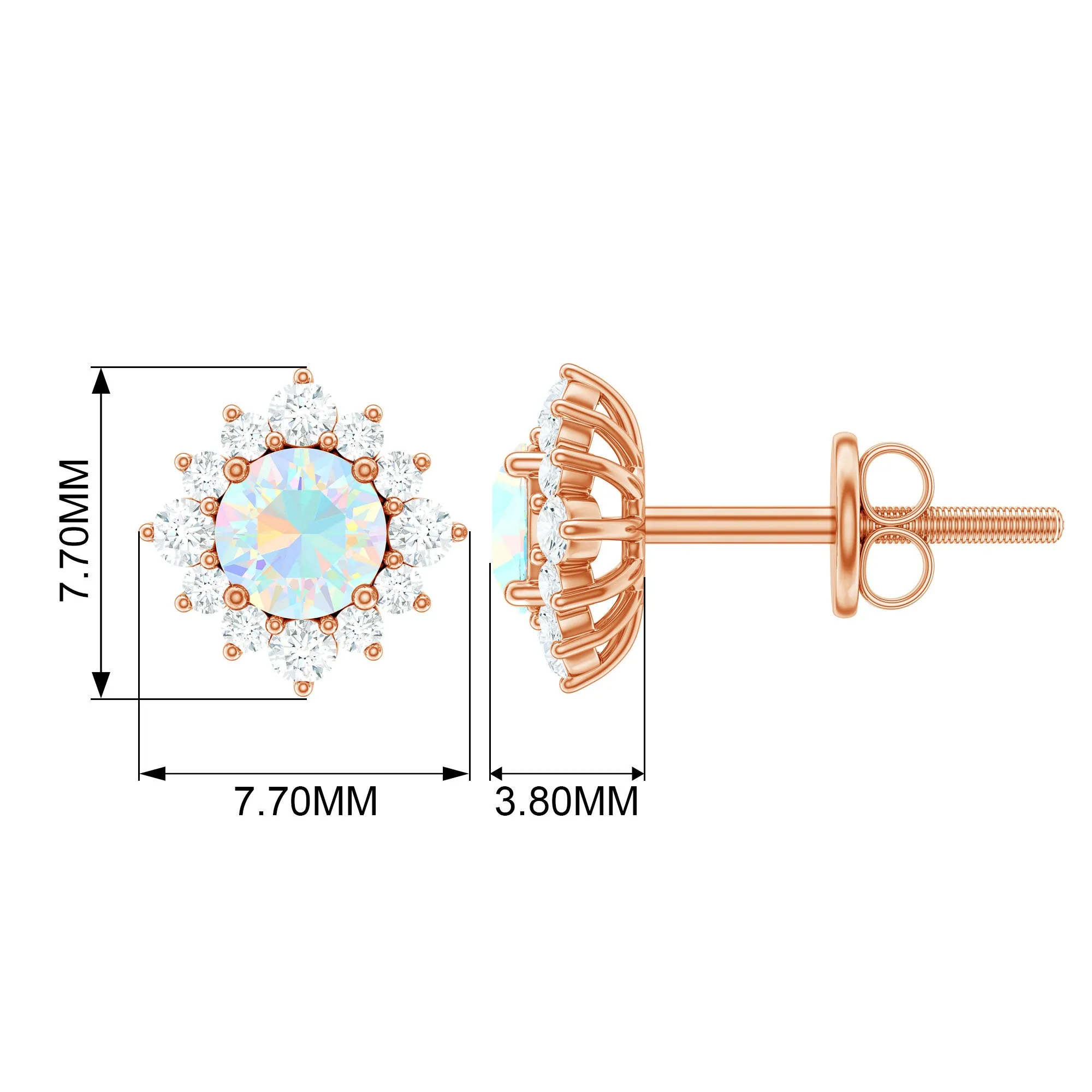 1 CT Classic Ethiopian Opal Stud Earrings with Diamond Halo