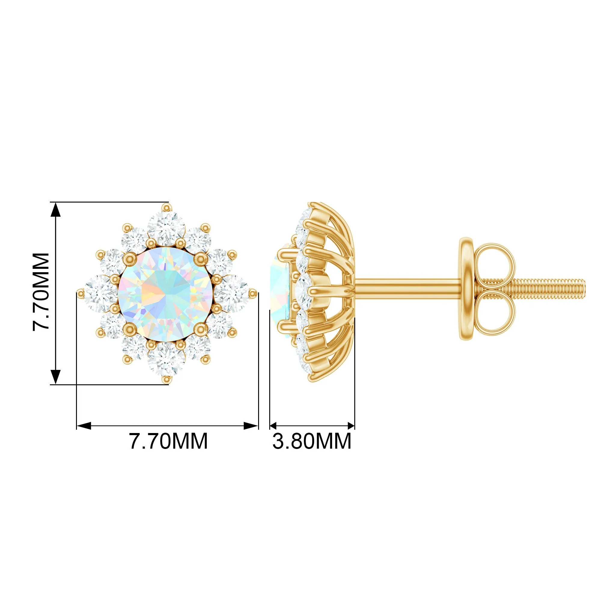 1 CT Classic Ethiopian Opal Stud Earrings with Diamond Halo