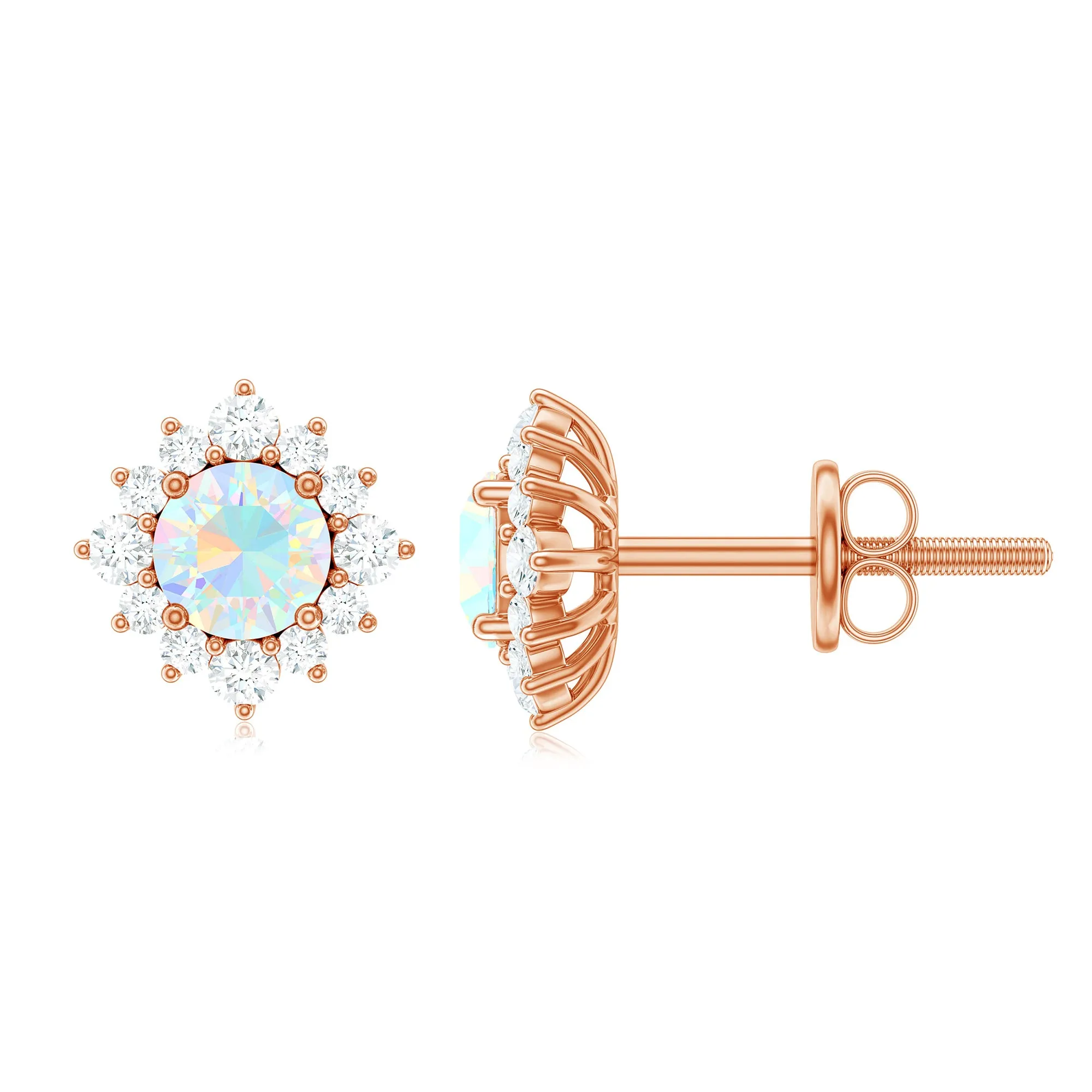 1 CT Classic Ethiopian Opal Stud Earrings with Diamond Halo