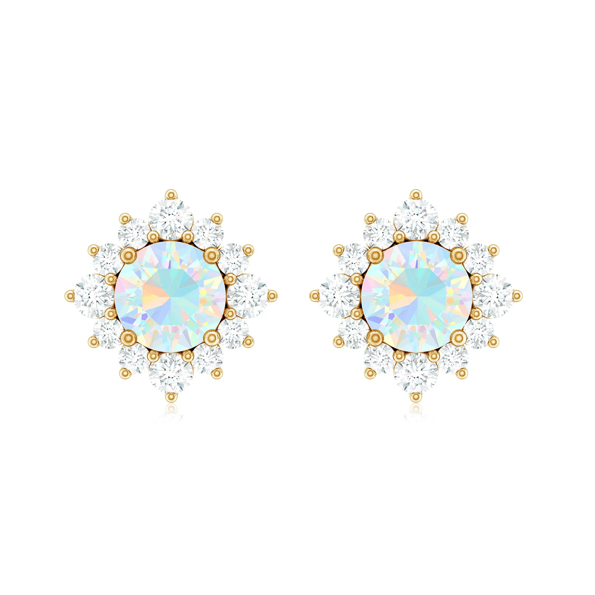 1 CT Classic Ethiopian Opal Stud Earrings with Diamond Halo