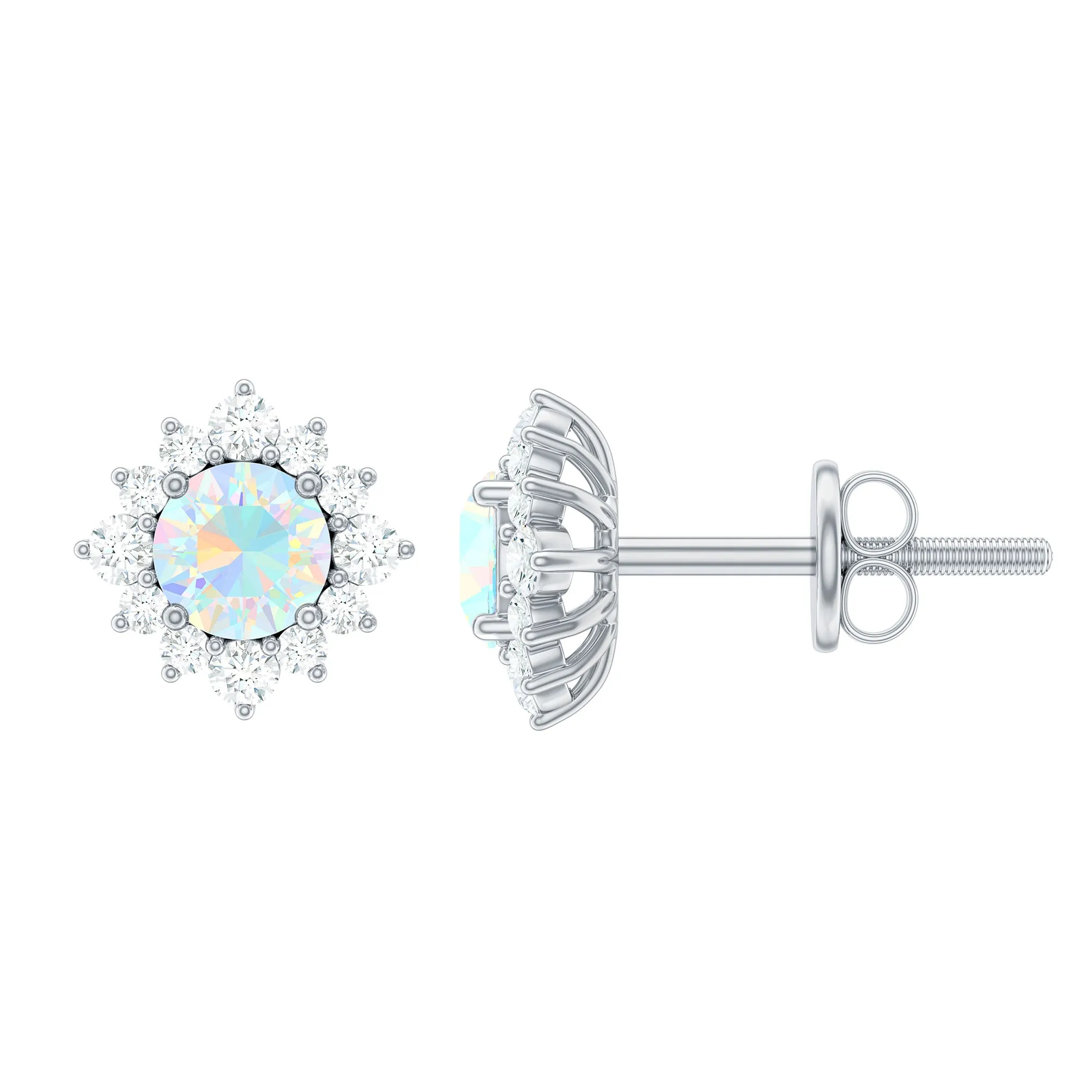1 CT Classic Ethiopian Opal Stud Earrings with Diamond Halo