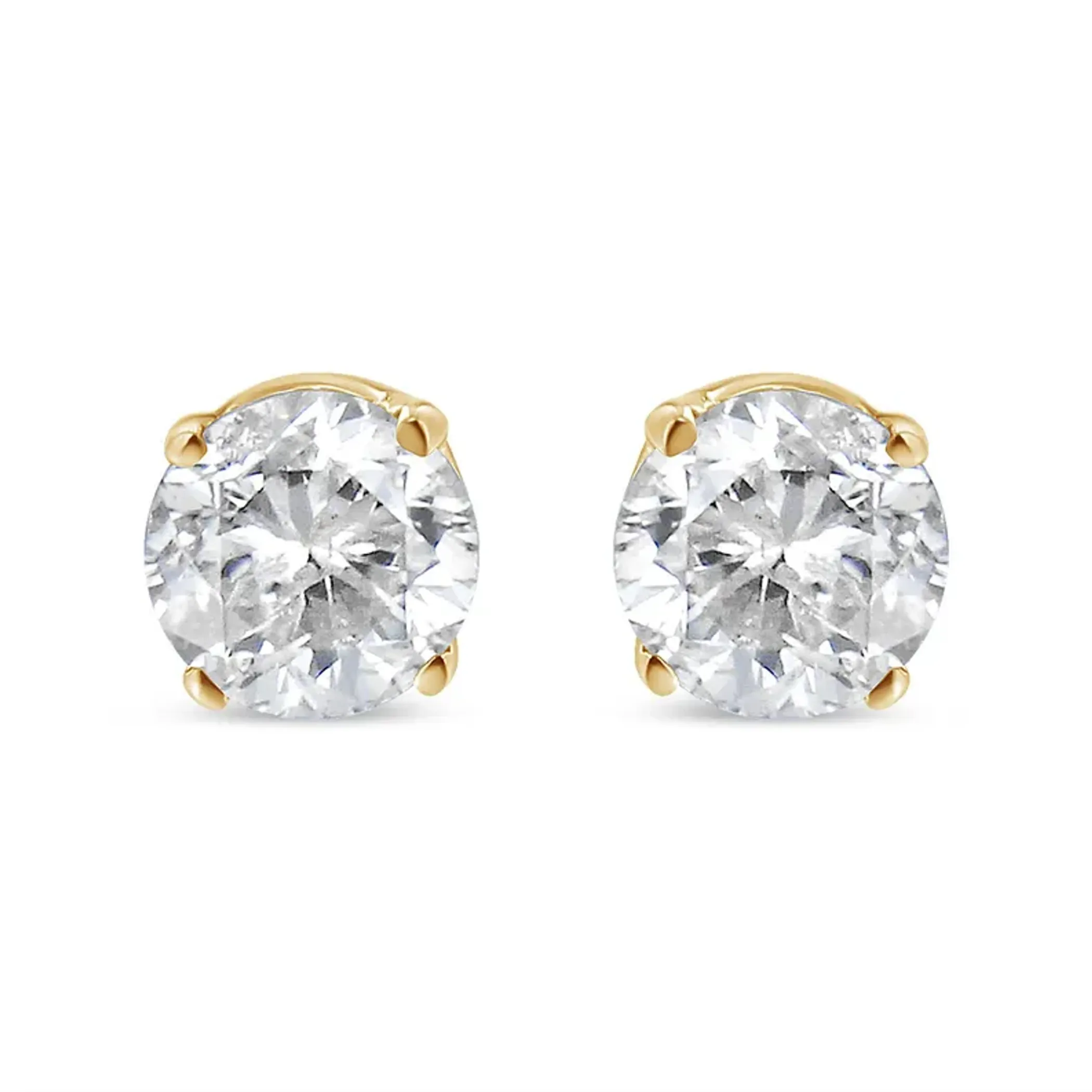 10K Yellow Gold over .925 Sterling Silver 1/10 Cttw Round Brilliant-Cut Diamond Classic 4-Prong Stud Earrings (K-L Color, I3 Clarity)