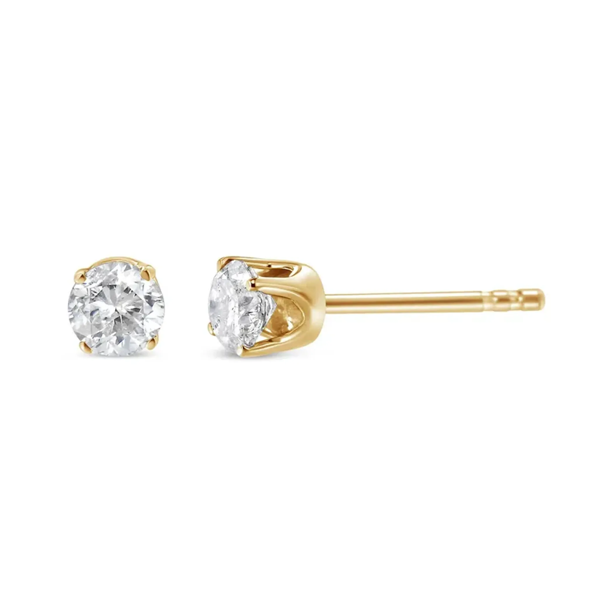 10K Yellow Gold over .925 Sterling Silver 1/10 Cttw Round Brilliant-Cut Diamond Classic 4-Prong Stud Earrings (K-L Color, I3 Clarity)