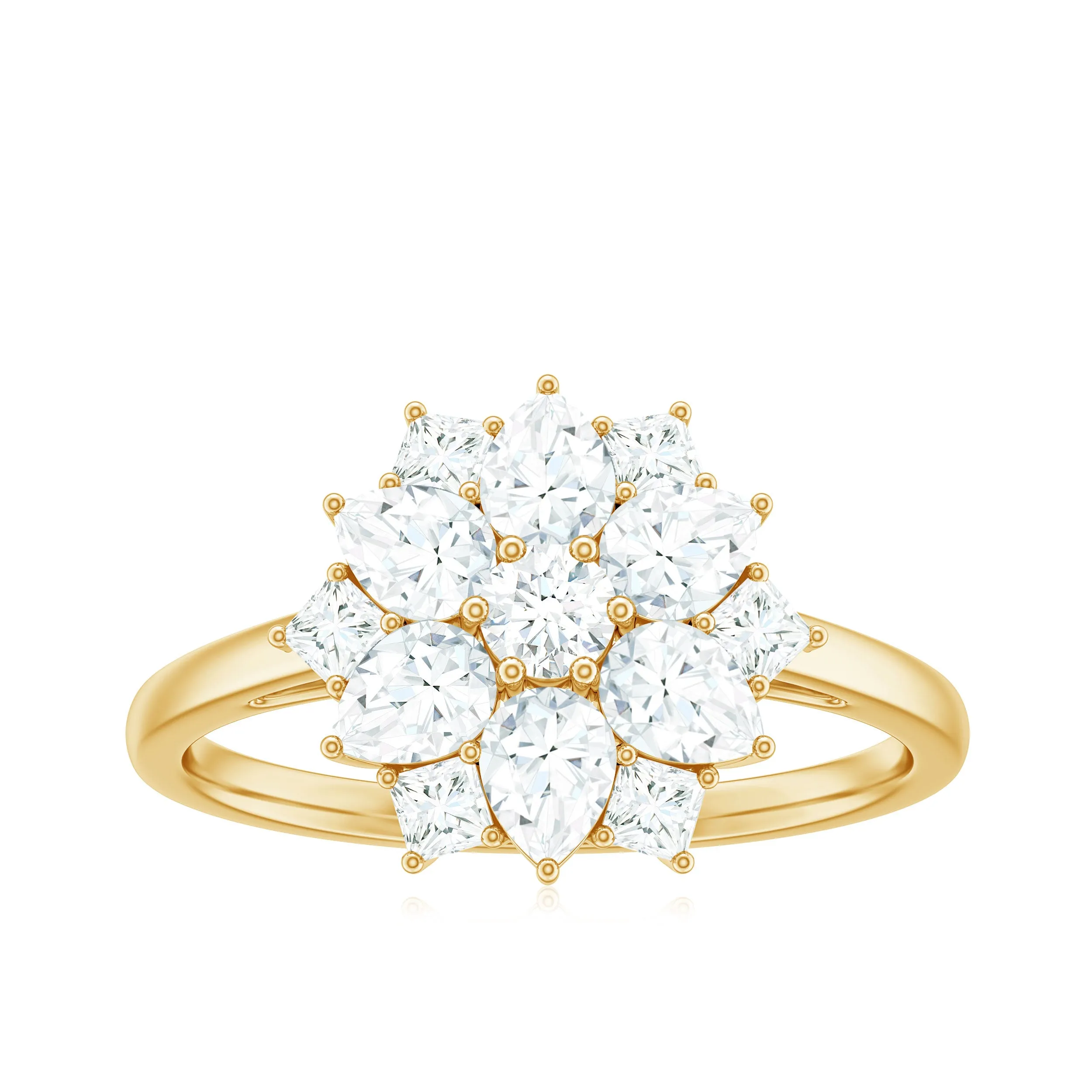 1.25 CT Moissanite Flower Cocktail Ring in Gold