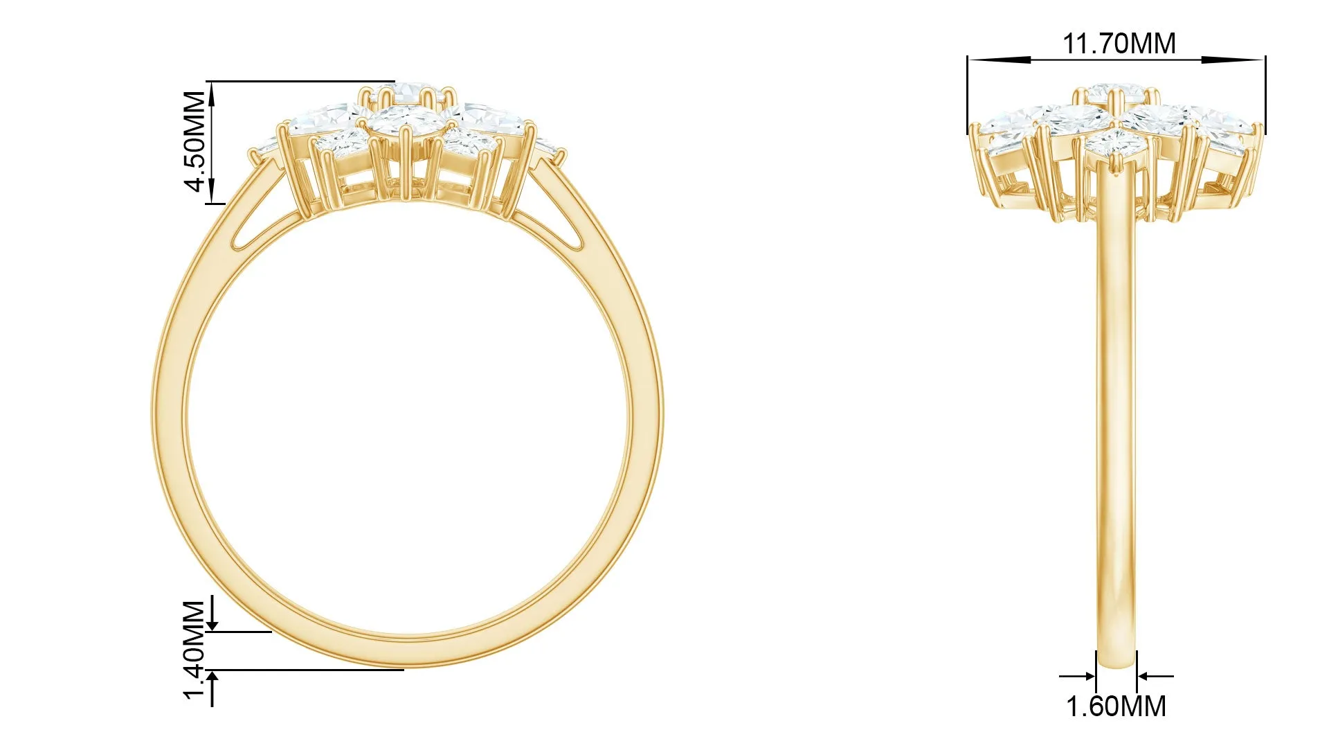 1.25 CT Moissanite Flower Cocktail Ring in Gold