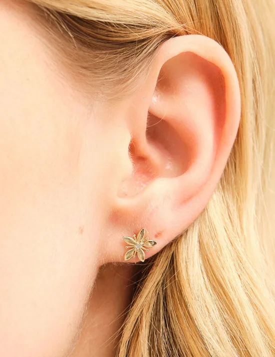 14K Solid Gold Olivia Floral Diamond Studs