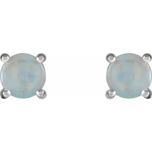 14K White 6 mm Natural White Opal Earrings