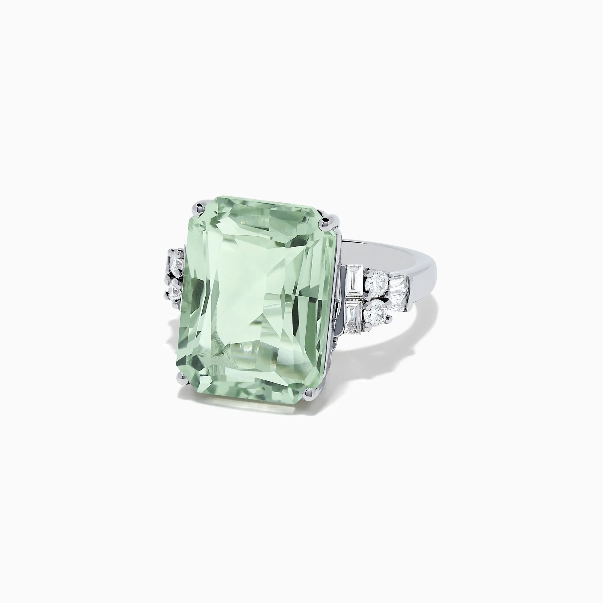 14K White Gold Green Amethyst and Diamond Cocktail Ring, 11.94 TCW
