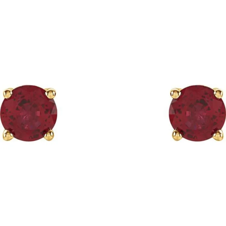 14K Yellow 4 mm Lab-Grown Ruby Stud Earrings with Friction Post