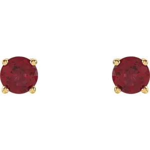 14K Yellow 4 mm Lab-Grown Ruby Stud Earrings with Friction Post