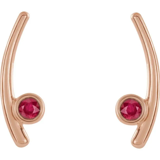 14KT GOLD 0.32 CTW GENUINE RUBY BEZEL-SET EAR CLIMBERS
