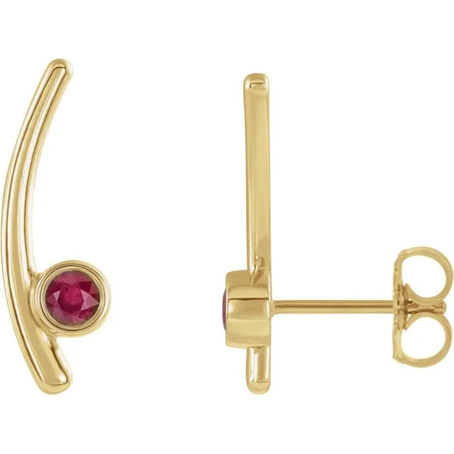 14KT GOLD 0.32 CTW GENUINE RUBY BEZEL-SET EAR CLIMBERS