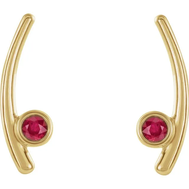 14KT GOLD 0.32 CTW GENUINE RUBY BEZEL-SET EAR CLIMBERS