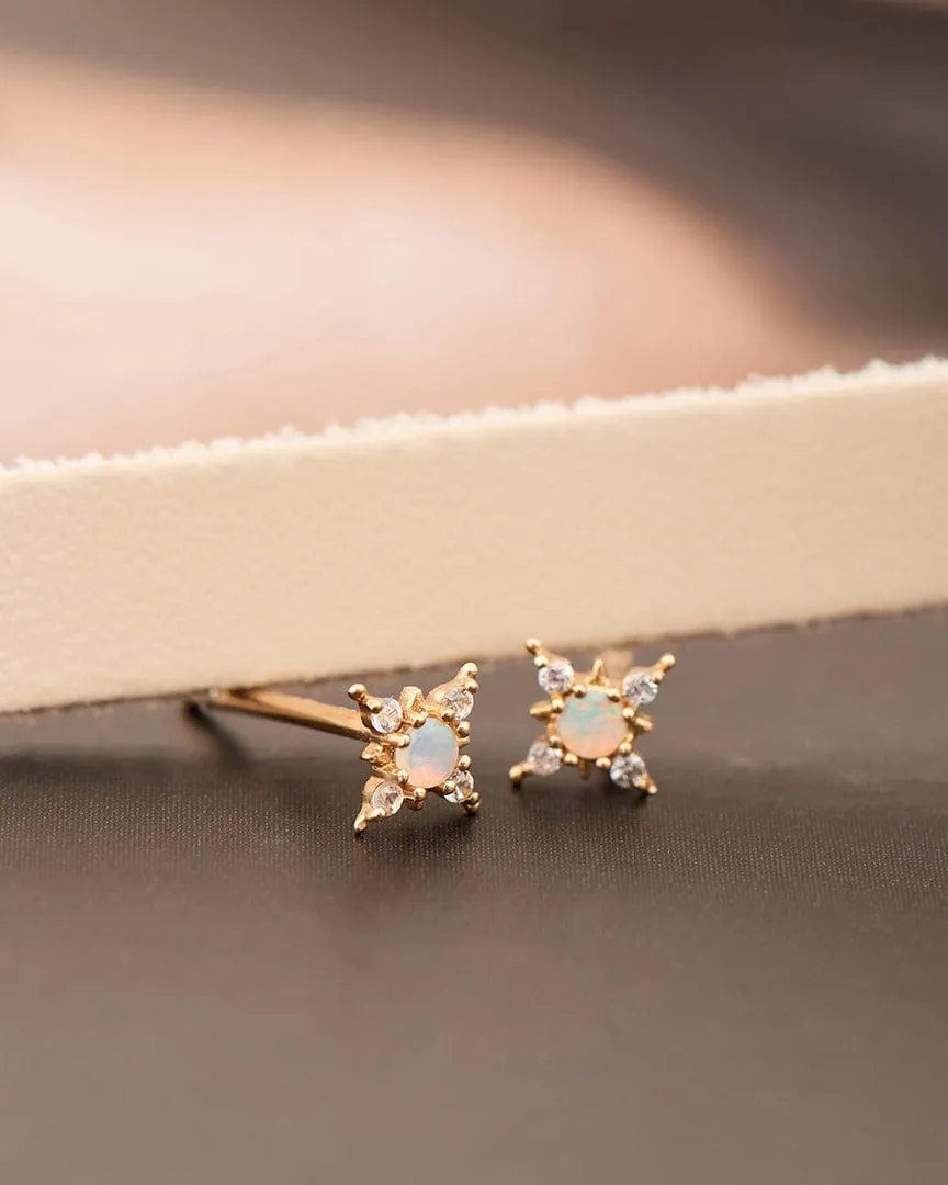 14kt Gold Opal and White Sapphire Star Stud Earring