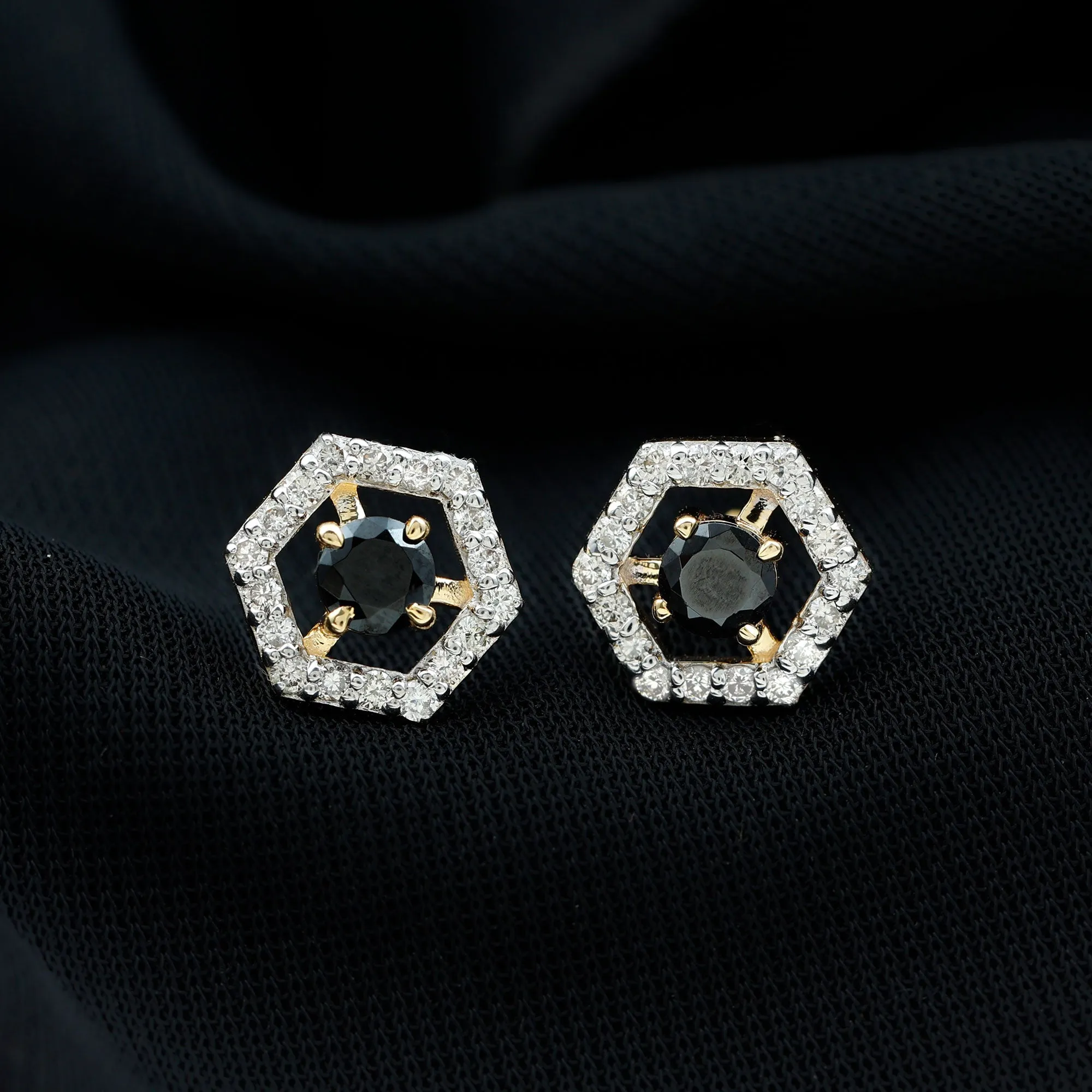 1.50 CT Minimal Black and White Diamond Geometric Stud Earrings