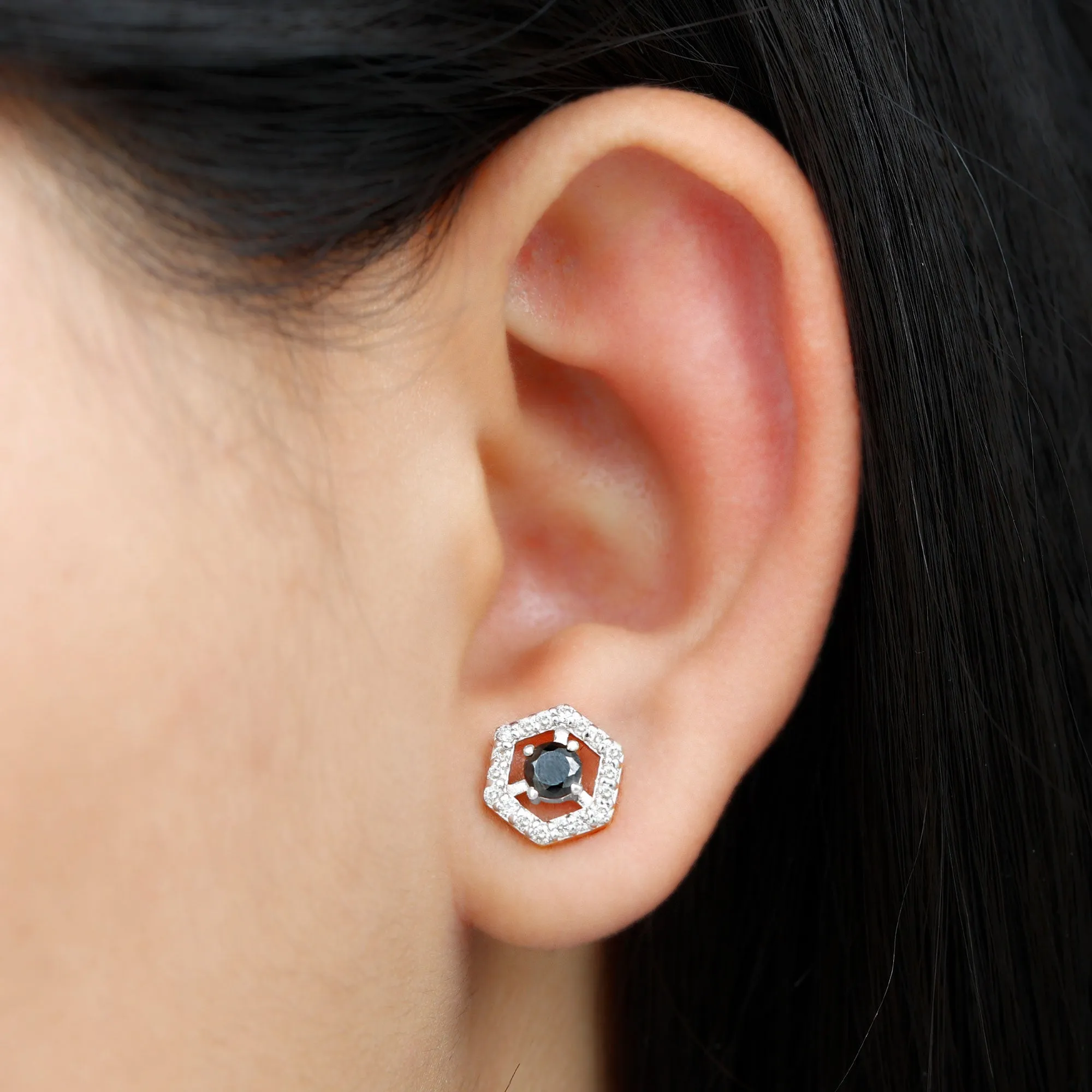 1.50 CT Minimal Black and White Diamond Geometric Stud Earrings