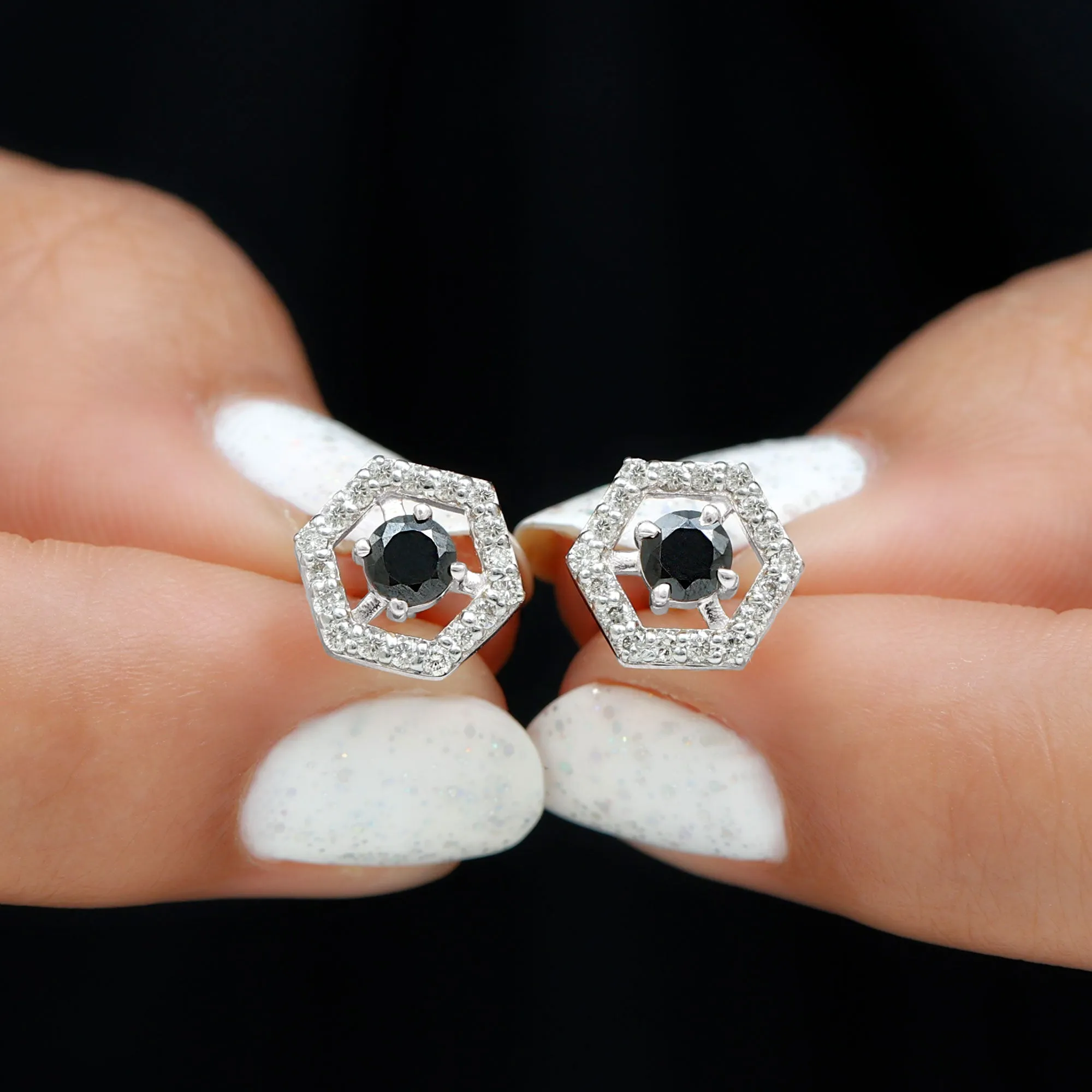 1.50 CT Minimal Black and White Diamond Geometric Stud Earrings