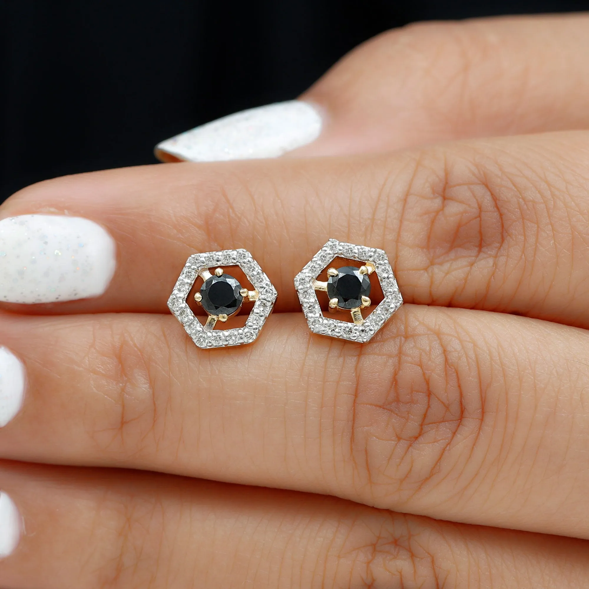1.50 CT Minimal Black and White Diamond Geometric Stud Earrings
