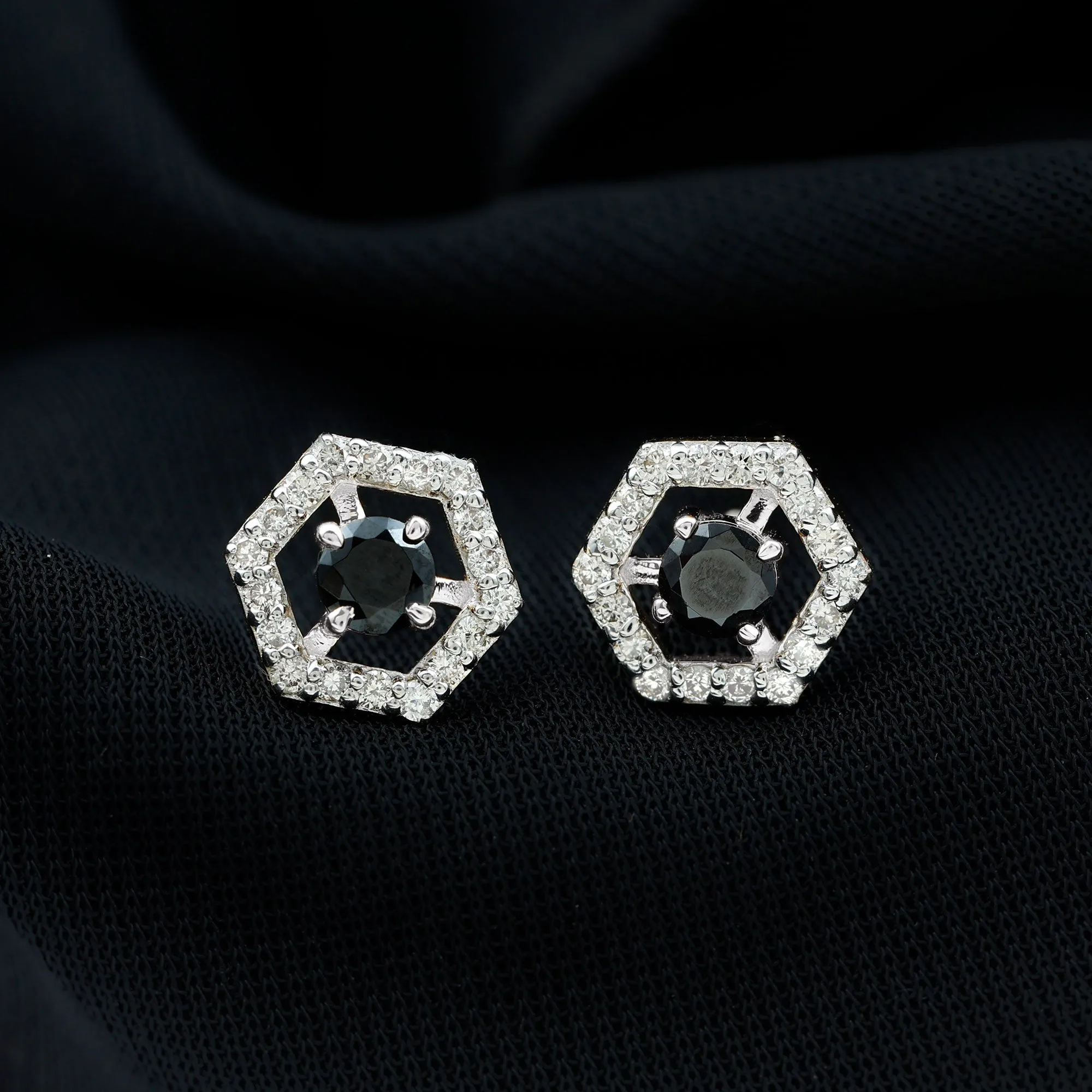 1.50 CT Minimal Black and White Diamond Geometric Stud Earrings
