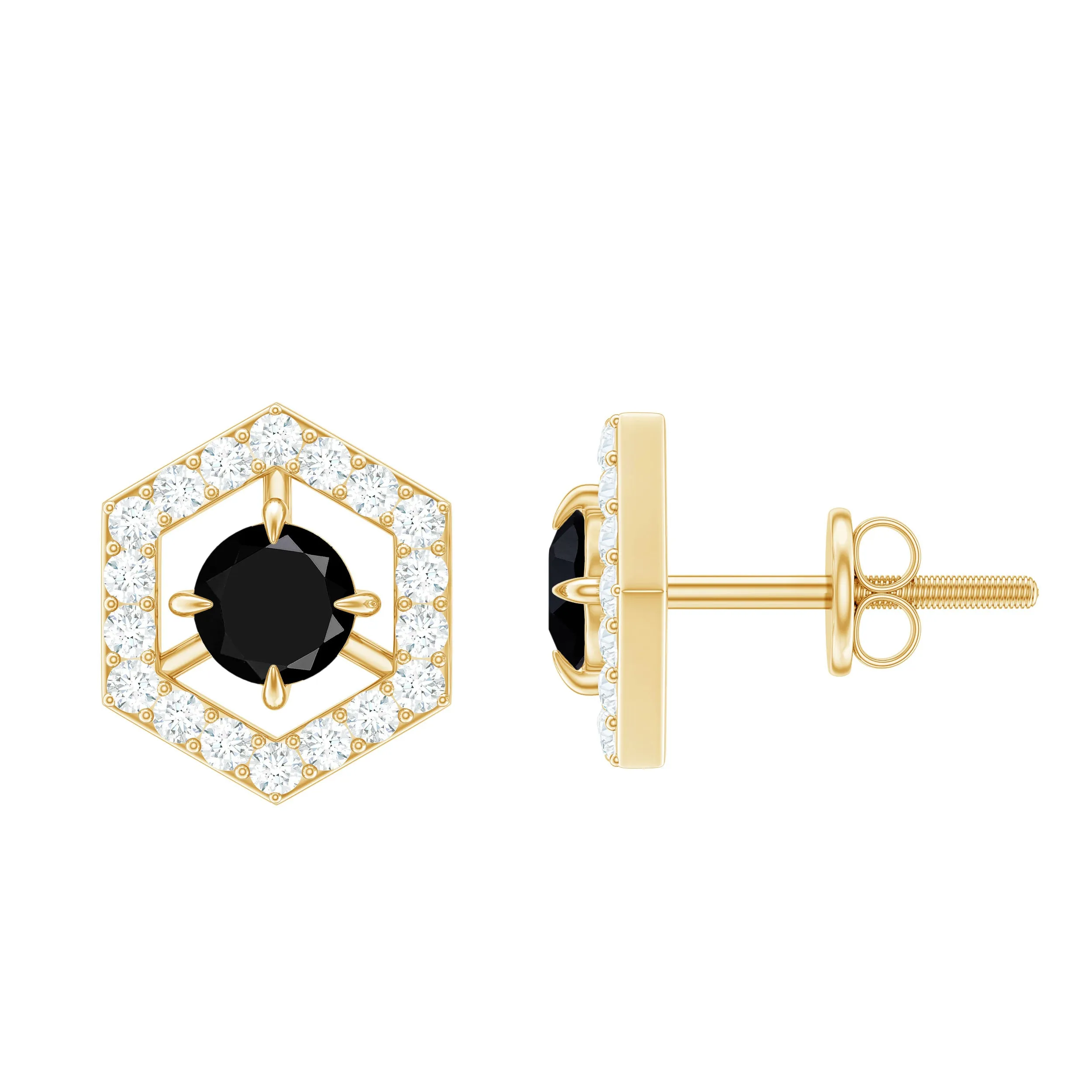 1.50 CT Minimal Black and White Diamond Geometric Stud Earrings