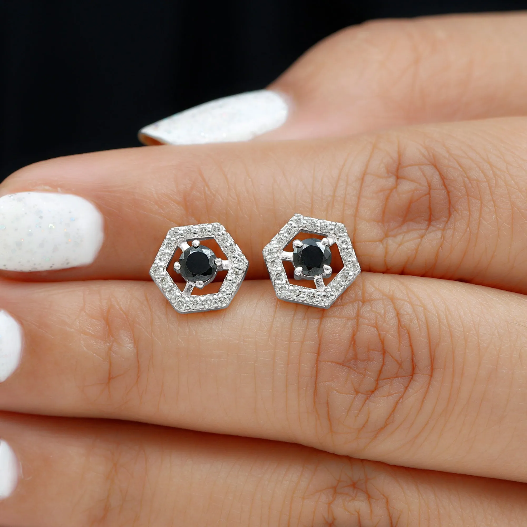 1.50 CT Minimal Black and White Diamond Geometric Stud Earrings