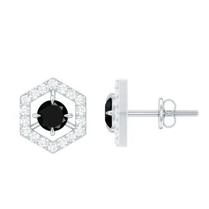 1.50 CT Minimal Black and White Diamond Geometric Stud Earrings