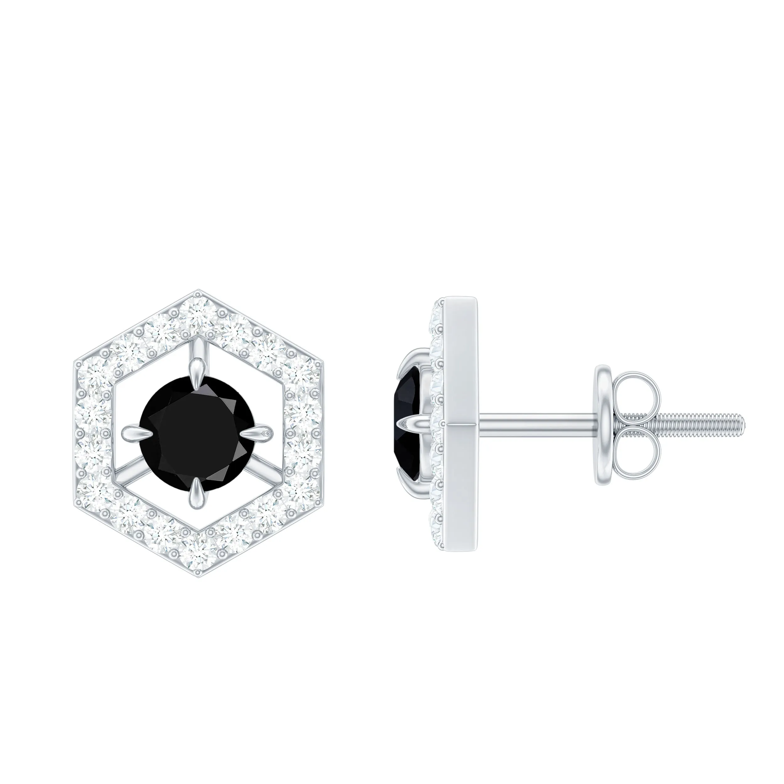 1.50 CT Minimal Black and White Diamond Geometric Stud Earrings