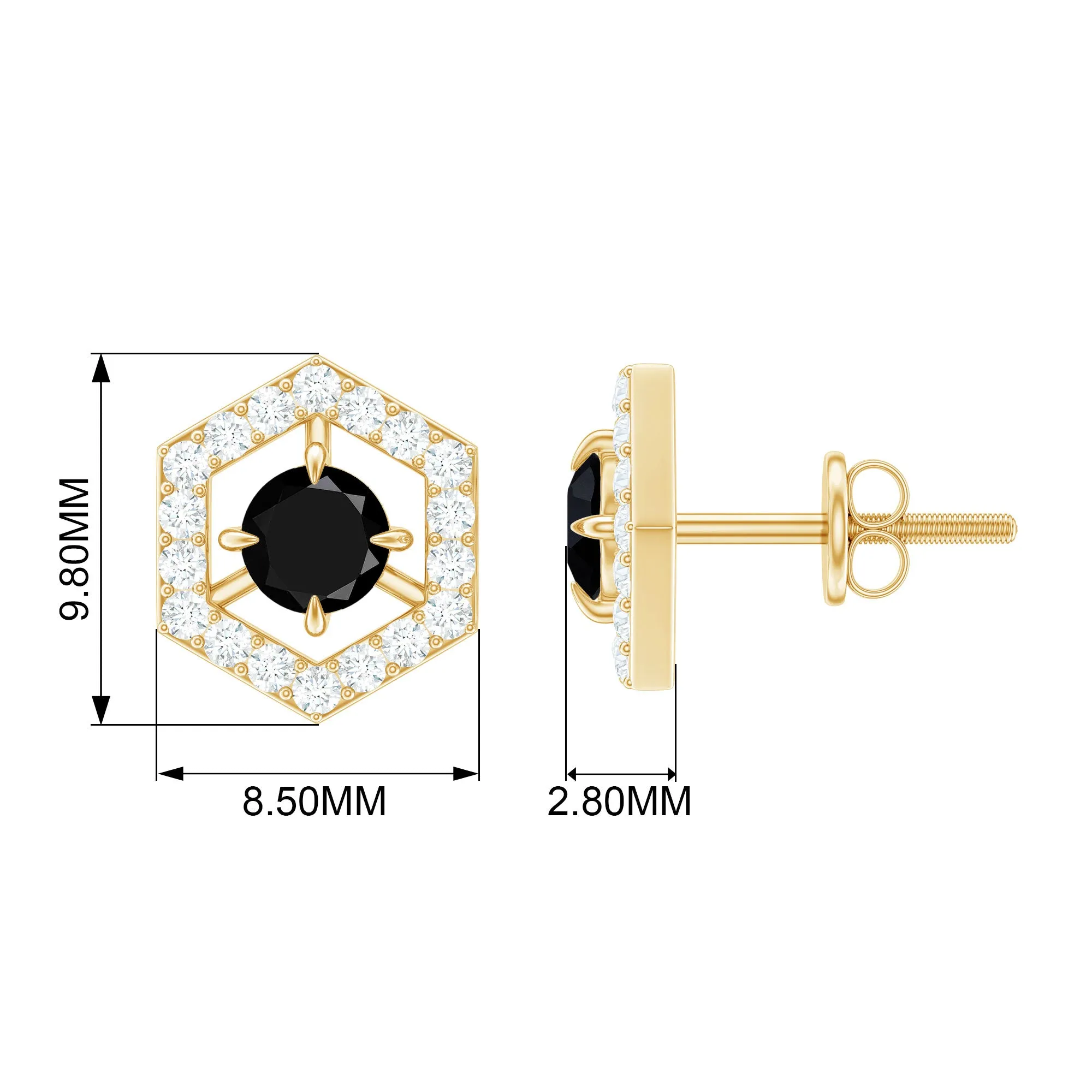 1.50 CT Minimal Black and White Diamond Geometric Stud Earrings