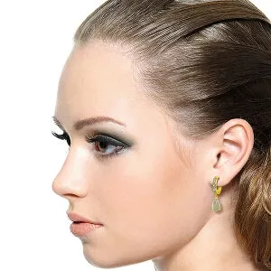 1.58 Carat 14K Solid Yellow Gold Hoop Earrings Diamond Opal