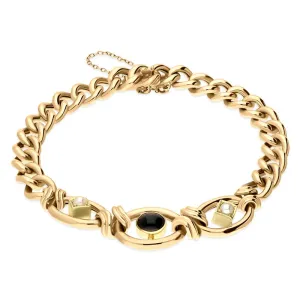 15ct Yellow Gold Whitby Jet Pearl Round Link Bracelet D