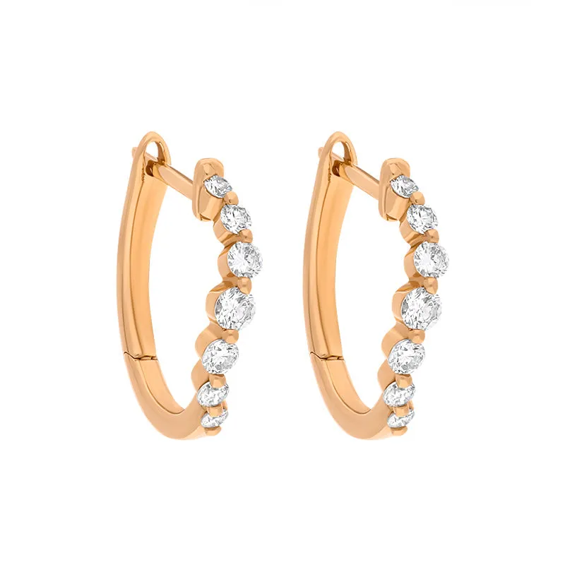 18ct Rose Gold Diamond 0.32ct Claw Set Hoop Earrings