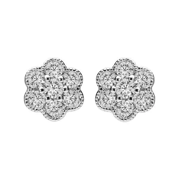 18ct White Gold 0.33ct Diamond Flower Stud Earrings D