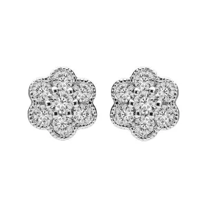 18ct White Gold 0.33ct Diamond Flower Stud Earrings D