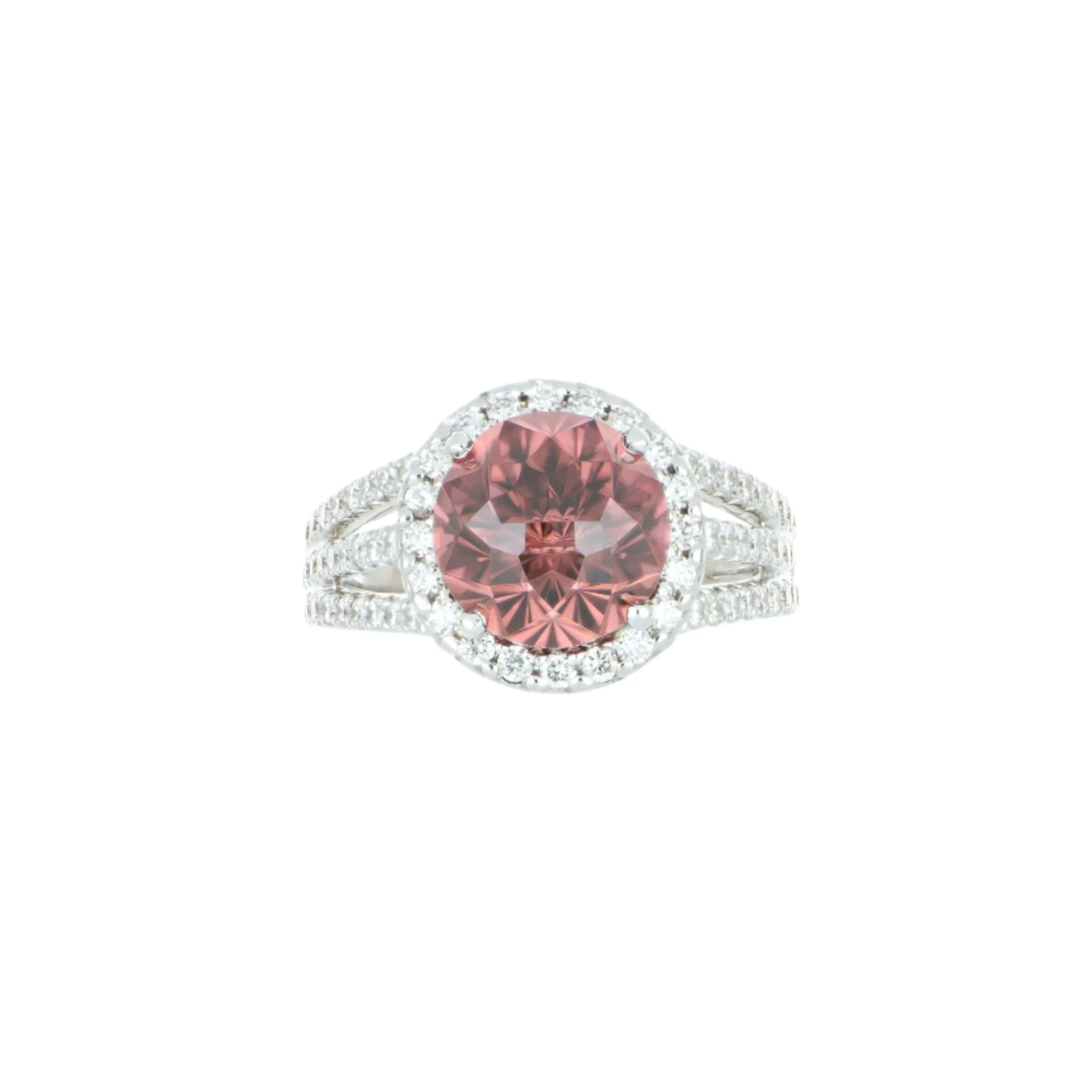 18k White Gold Pink Zircon and Diamond Ring