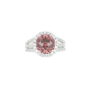 18k White Gold Pink Zircon and Diamond Ring