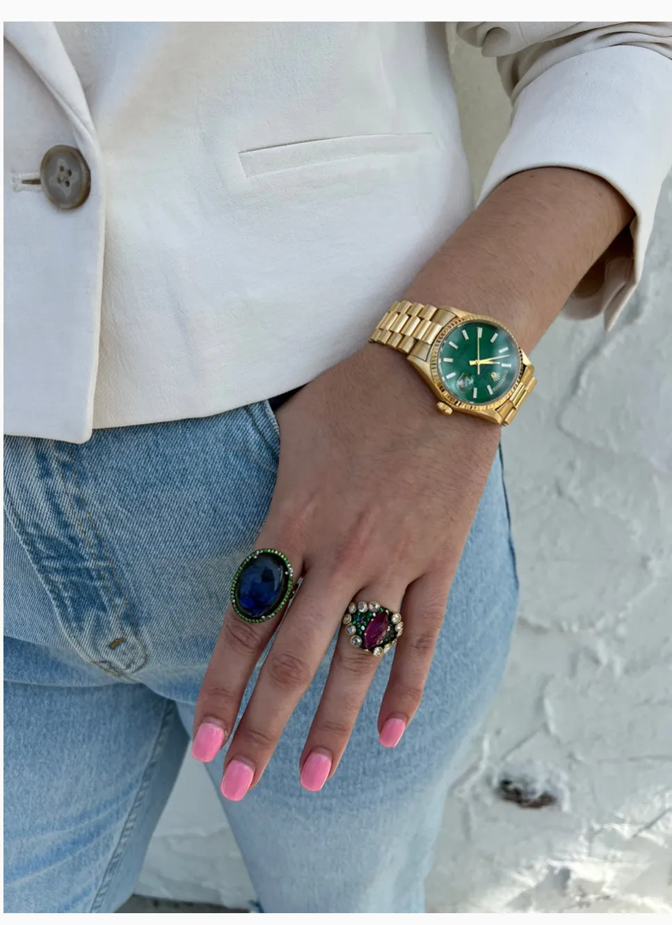 18kt White Gold Blue Kyanite   Green Tsavorite Cocktail Ring