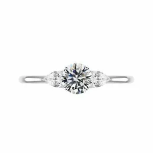 2.10 Carat Round Moissanite Diamond 3 Stone Engagement Handmade Ring 925 Silver