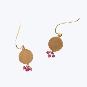22k Gold Ruby Cluster Drop Earrings