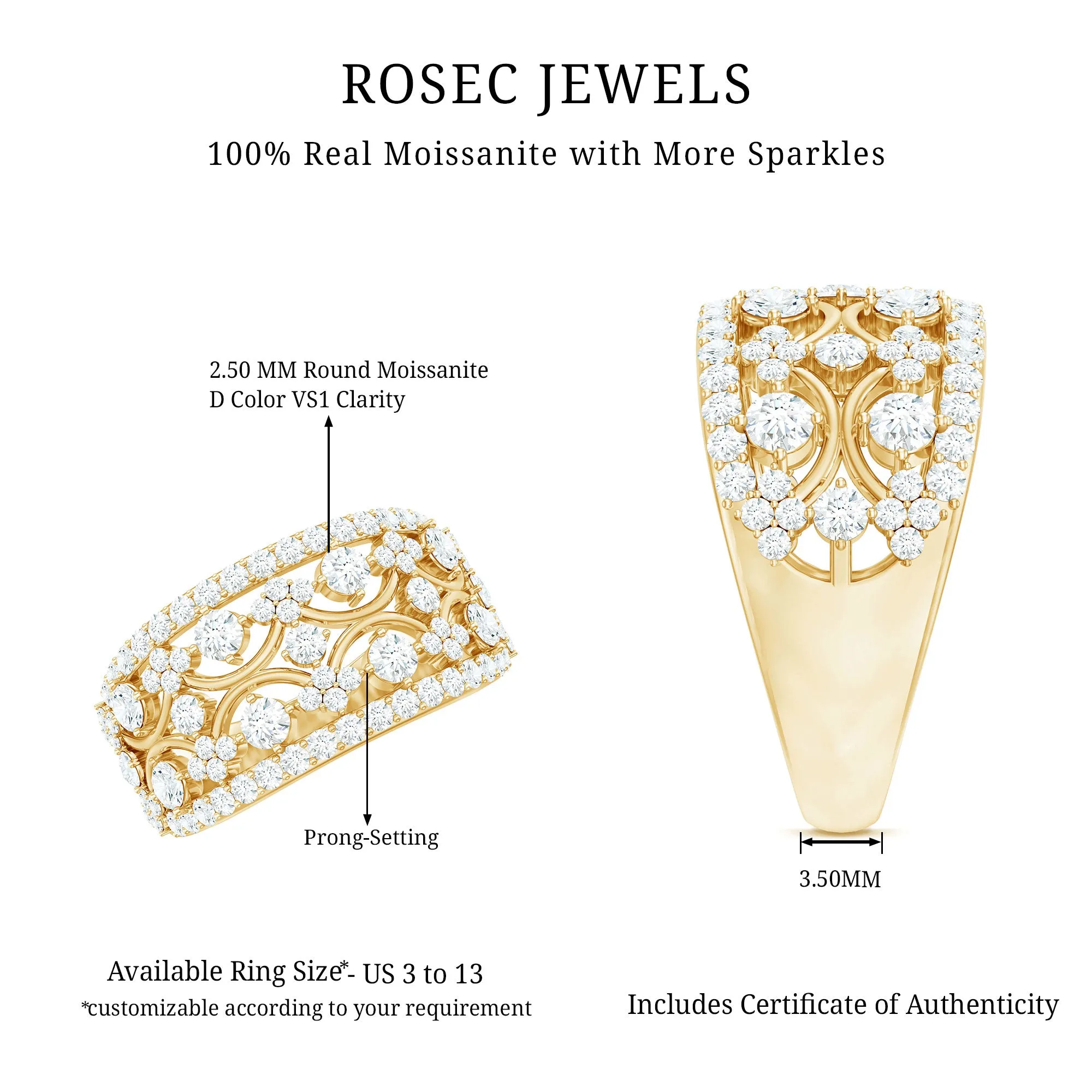 2.50 CT Certified Moissanite Statement Wedding Band Ring