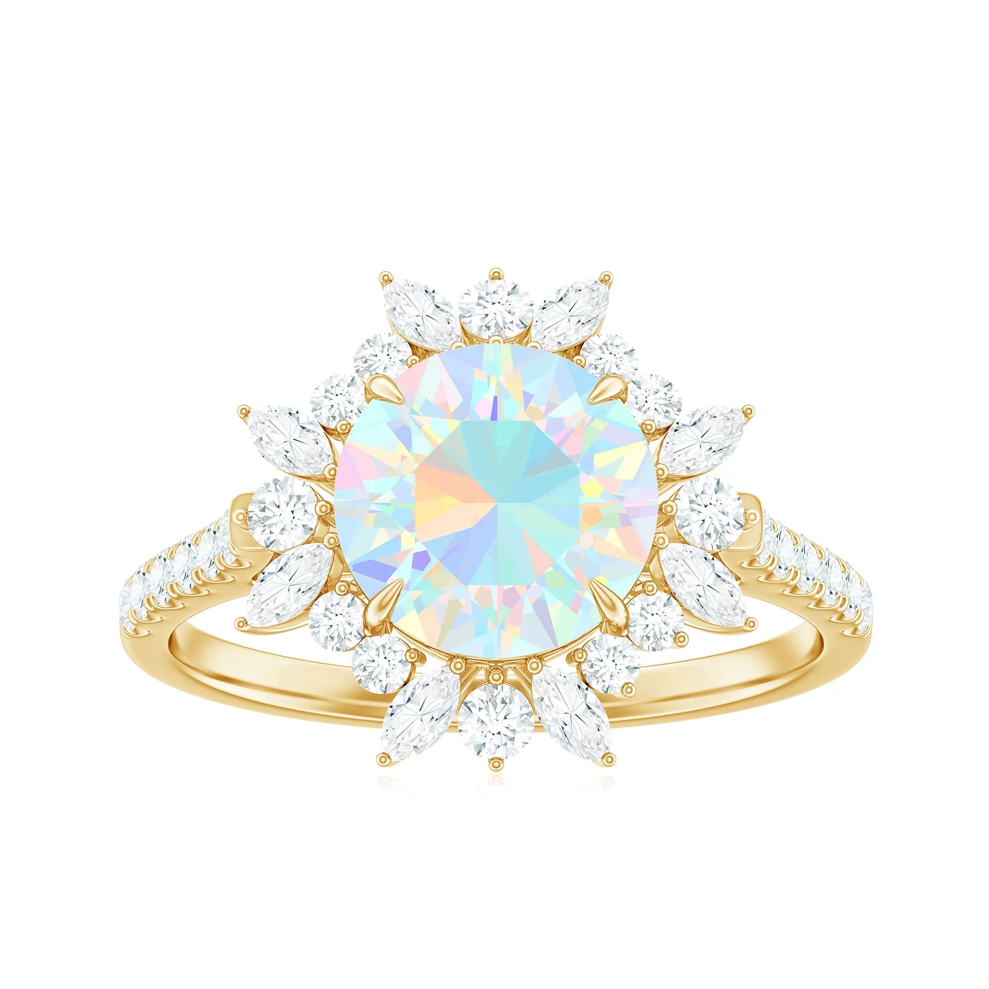3 CT Ethiopian Opal Cocktail Ring with Moissanite Floral Halo