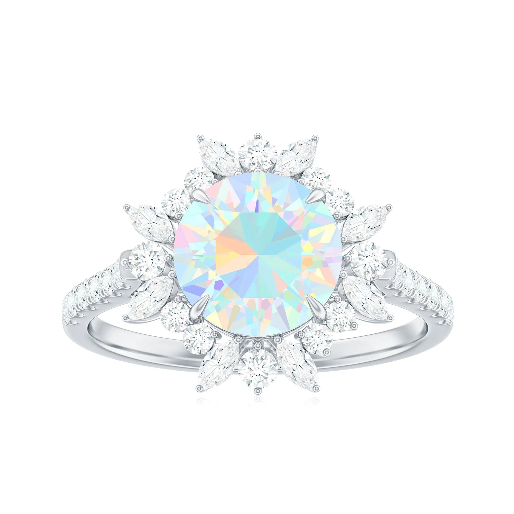 3 CT Ethiopian Opal Cocktail Ring with Moissanite Floral Halo