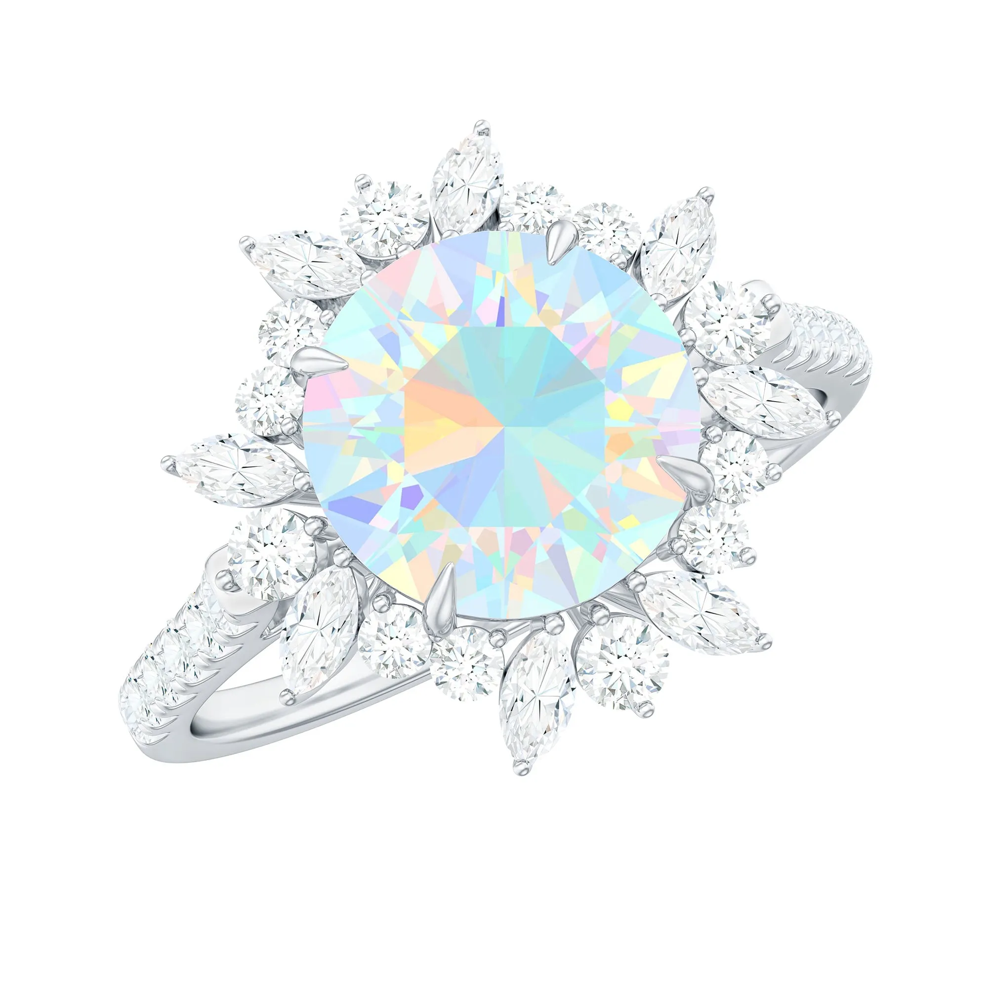 3 CT Ethiopian Opal Cocktail Ring with Moissanite Floral Halo