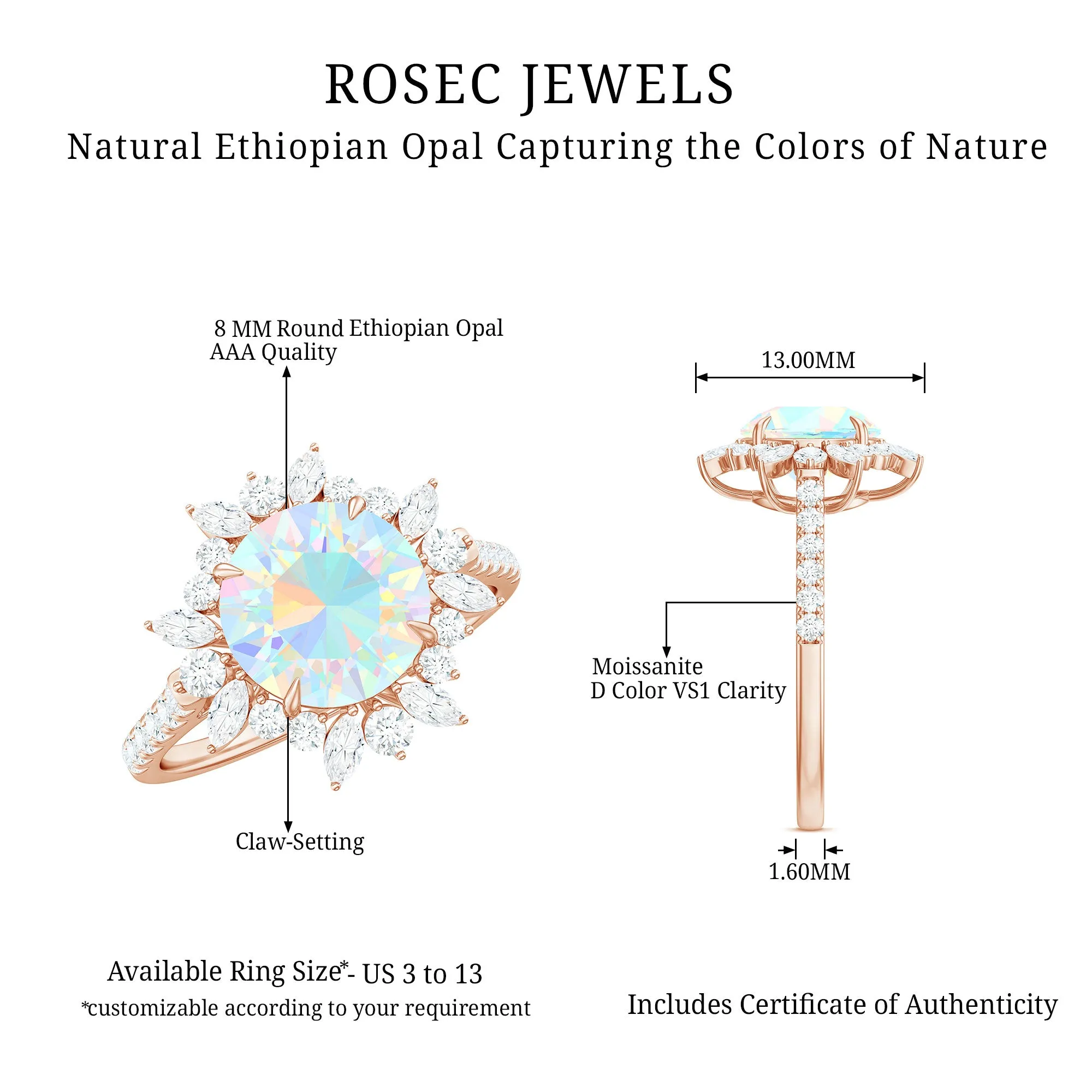 3 CT Ethiopian Opal Cocktail Ring with Moissanite Floral Halo