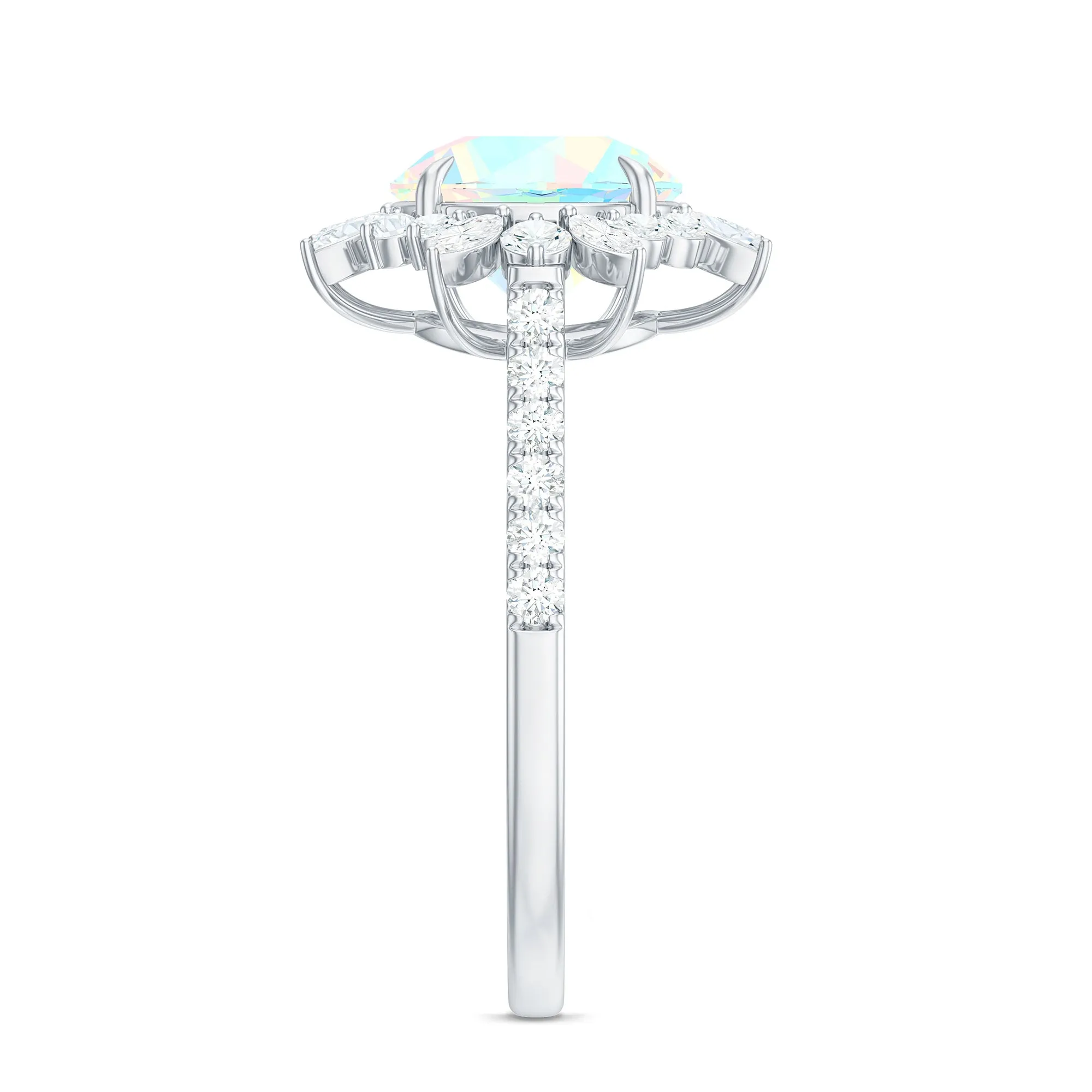 3 CT Ethiopian Opal Cocktail Ring with Moissanite Floral Halo