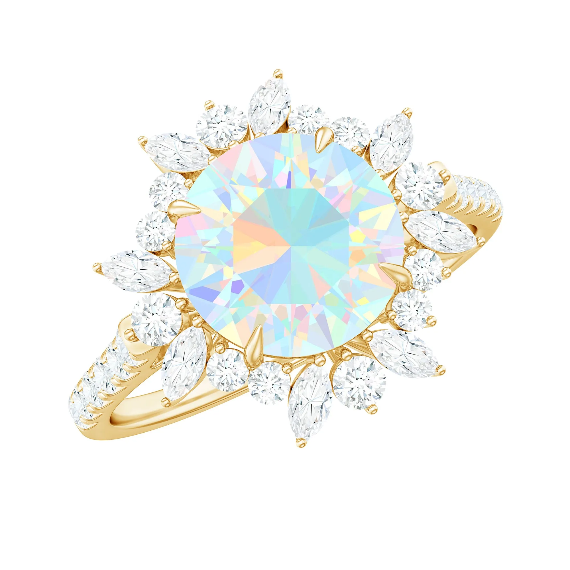 3 CT Ethiopian Opal Cocktail Ring with Moissanite Floral Halo