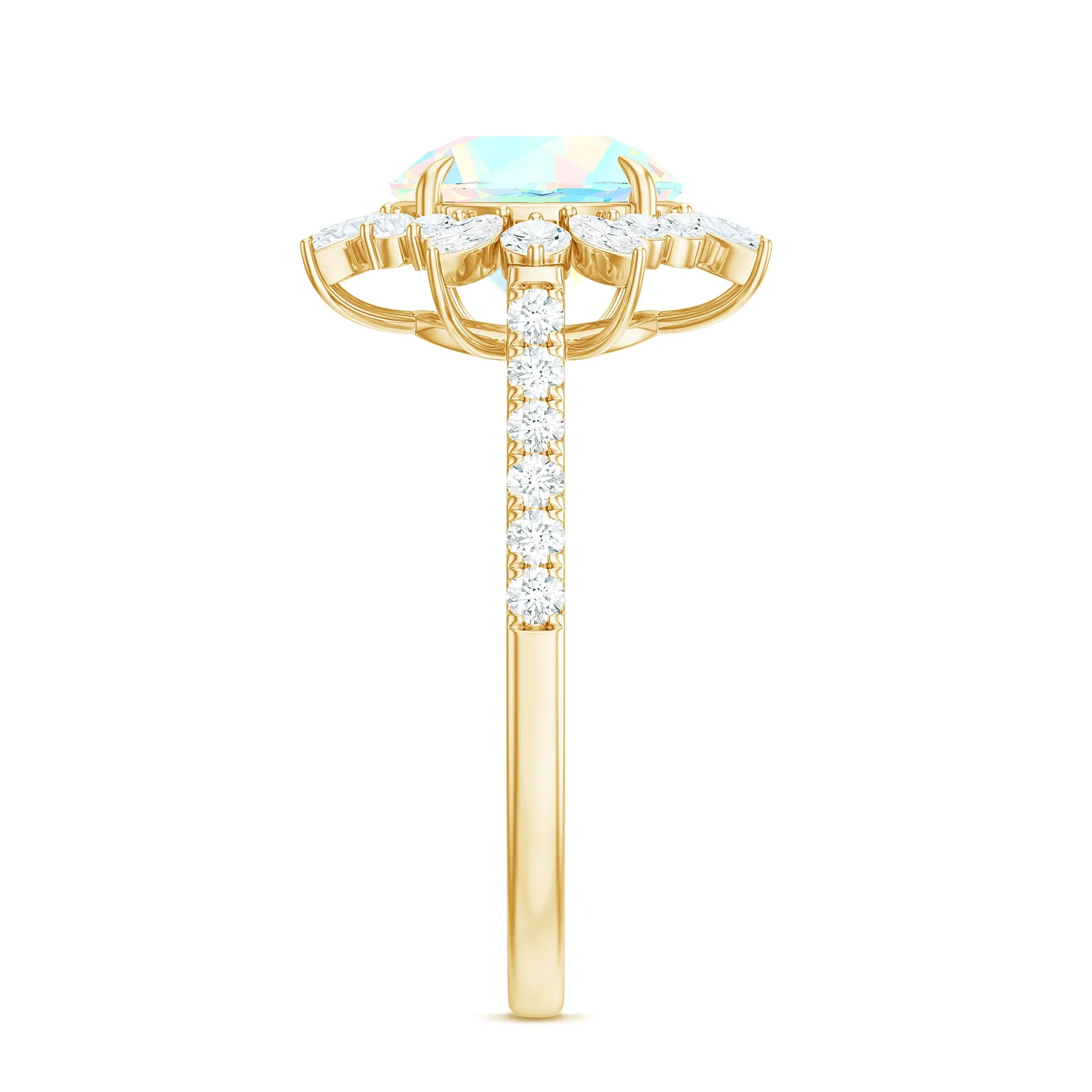 3 CT Ethiopian Opal Cocktail Ring with Moissanite Floral Halo