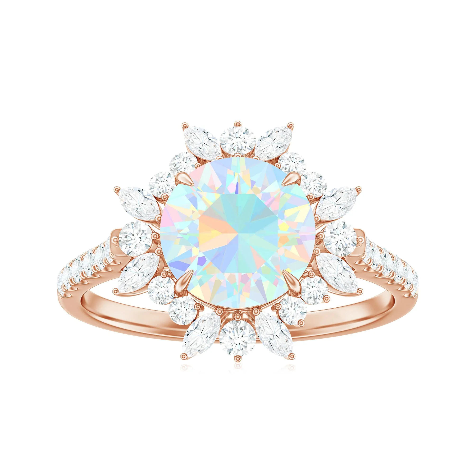 3 CT Ethiopian Opal Cocktail Ring with Moissanite Floral Halo